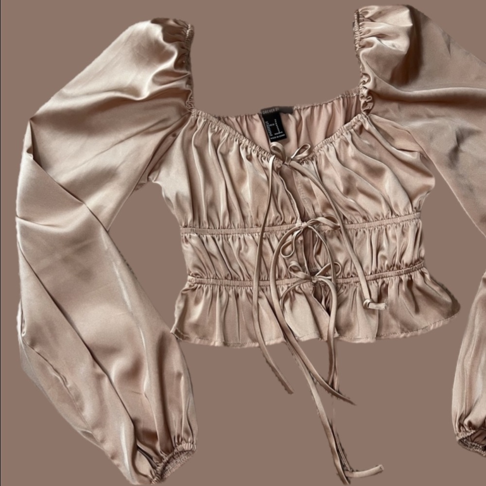 F21 Satin Ruffle-Hem Crop Top